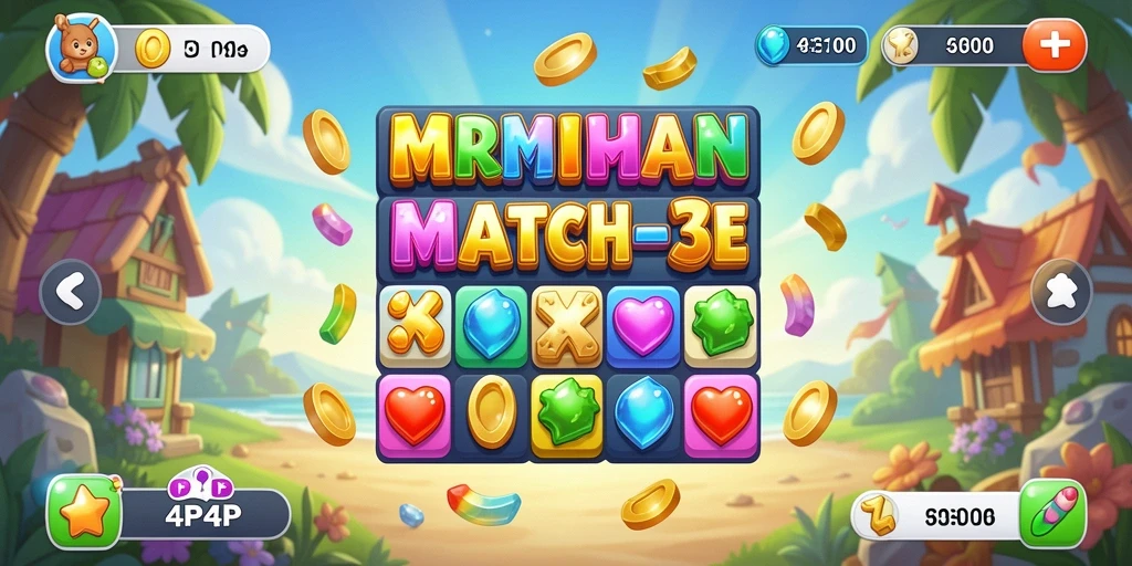 Tampilan gameplay seru dalam permainan Match-3 4P4P.