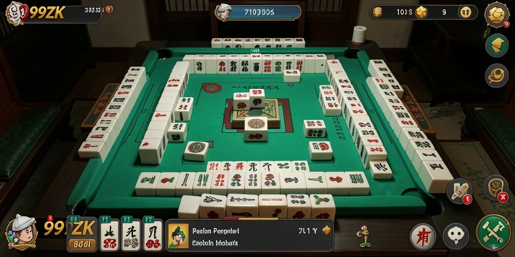 Screenshot gameplay 999ZK yang menampilkan aksi Mahjong yang mendebarkan.