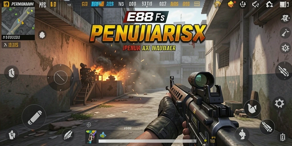 Tampilan gameplay E88 menunjukkan aksi tembak-menembak yang intens.