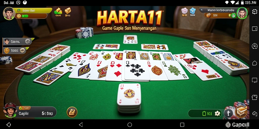 Gameplay HARTA11 menampilkan keseruan bermain gaple secara online.