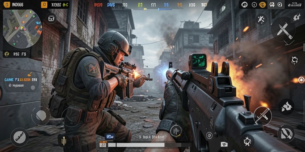 Tampilan gameplay IND666 dengan aksi tembak-menembak yang mendebarkan.
