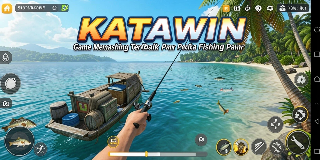 Tangkapan screenshot gameplay KATAWIN yang menunjukkan suasana memancing yang seru.