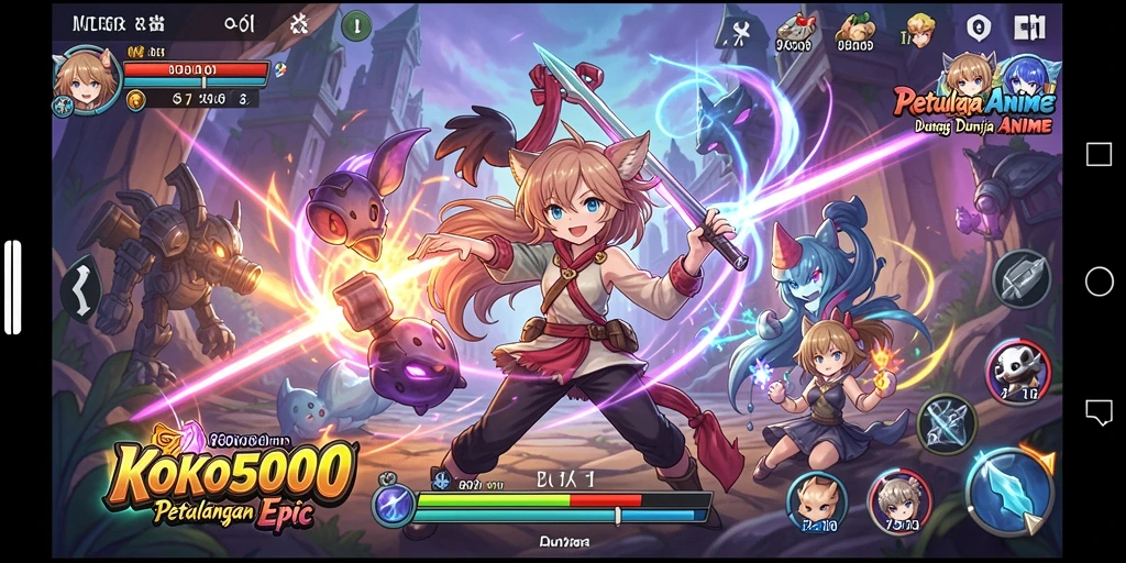 Tampilan gameplay KOKO5000 yang menampilkan karakter anime ikonik.
