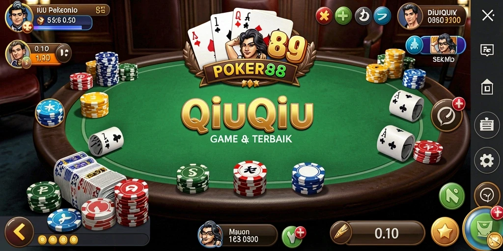 Screenshot utama POKER88 menampilkan gameplay seru QiuQiu.