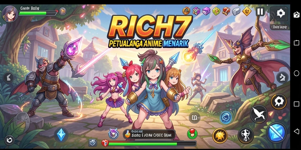 Gameplay RICH7 dengan karakter Anime yang beraksi.