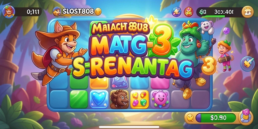 Tampilan gameplay SLOST8808 dengan elemen Match-3 yang colorful.