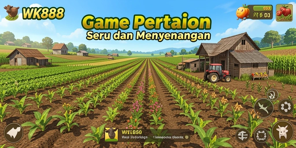 Screenshot gameplay WK888 yang menunjukkan aktivitas bertani dan merawat tanaman.